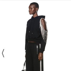 AREA black crystal fringe shoulder hoodie